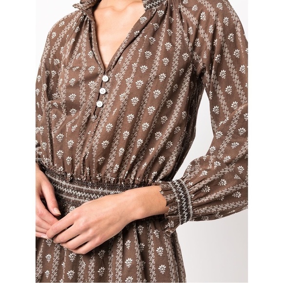 NWT VERONICA BEARD Floral Puffed Long Sleeve Embroidered Smocked Ruffled Dress M - Picture 11 of 15